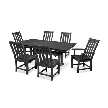 POLYWOOD Vineyard 7-Piece Farmhouse Trestle Dining Set - Black